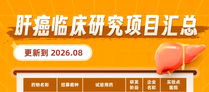 更新至2026.08！肝癌最新临床项目汇总，初治/二线失败均有免费用药机会！